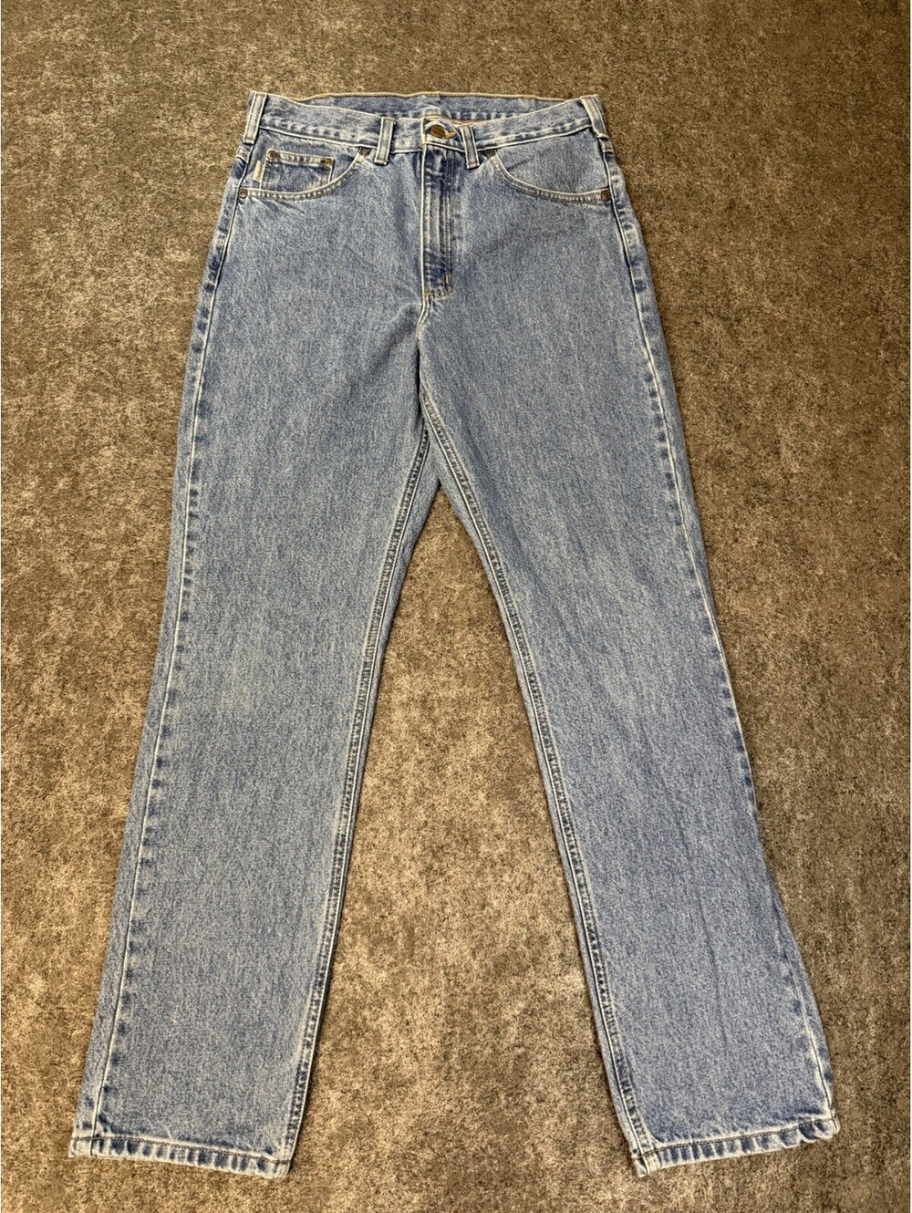 Carhartt Mens Blue Jeans Straight Leg Workwear 34x32 Denim Carpenter VTG Style